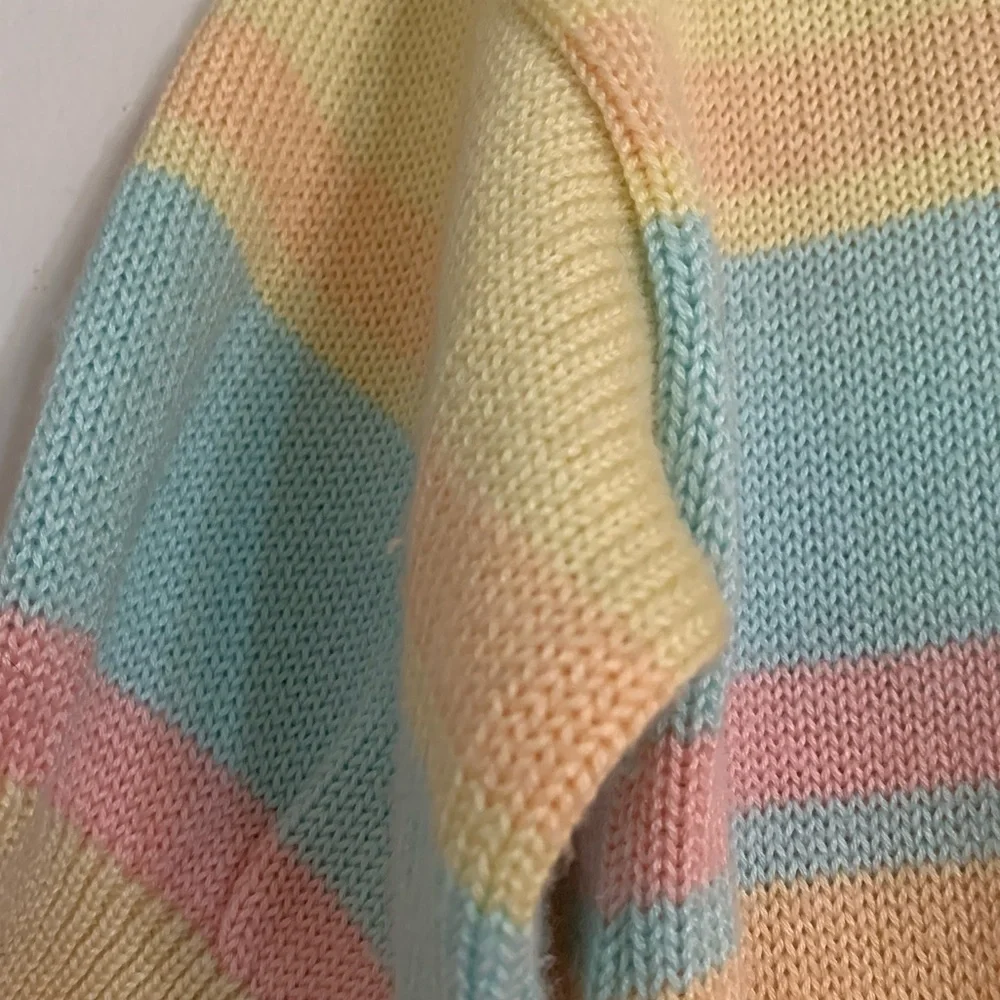 Vintage Avon Fashions Short Sleeve Pastel Striped Women's Sweater - Picture 5 of 7